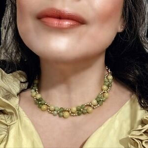 Verdant Archivist's Hand-woven Natural Green Jade Statement Gold Plated Necklace